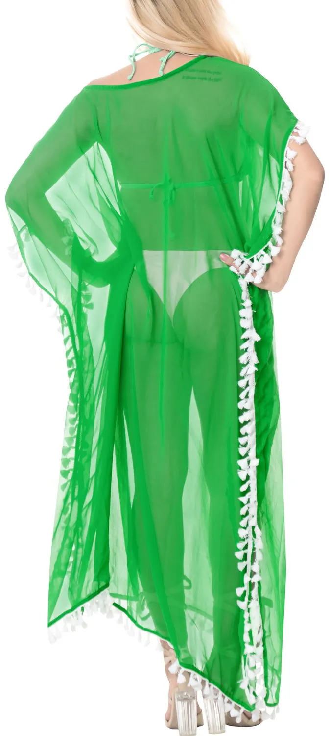 LA LEELA Chiffon Solid Long Caftan Vacation Girls Green_4111 OSFM 14-18W [L-2X]