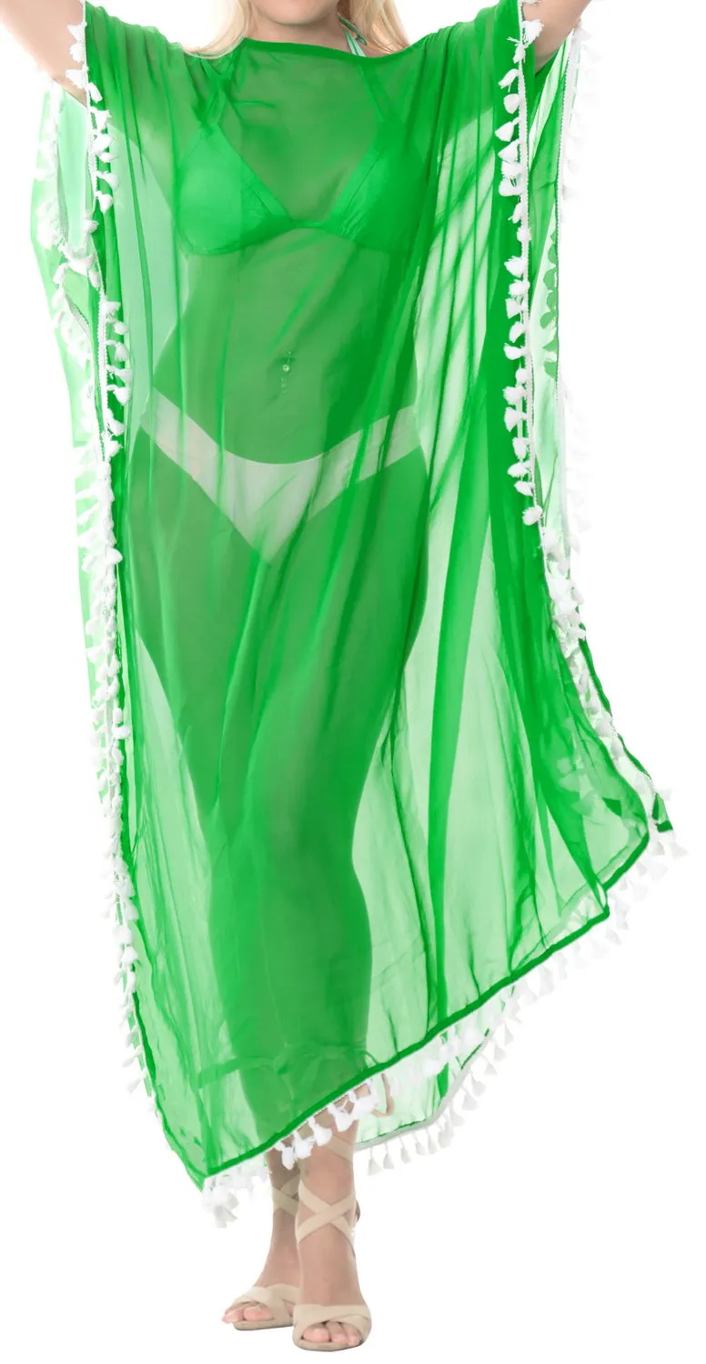 LA LEELA Chiffon Solid Long Caftan Vacation Girls Green_4111 OSFM 14-18W [L-2X]