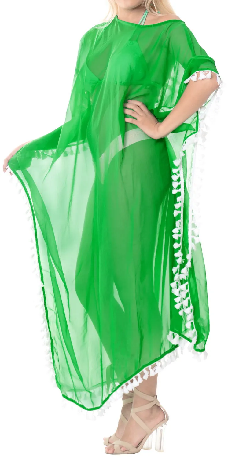 LA LEELA Chiffon Solid Long Caftan Vacation Girls Green_4111 OSFM 14-18W [L-2X]