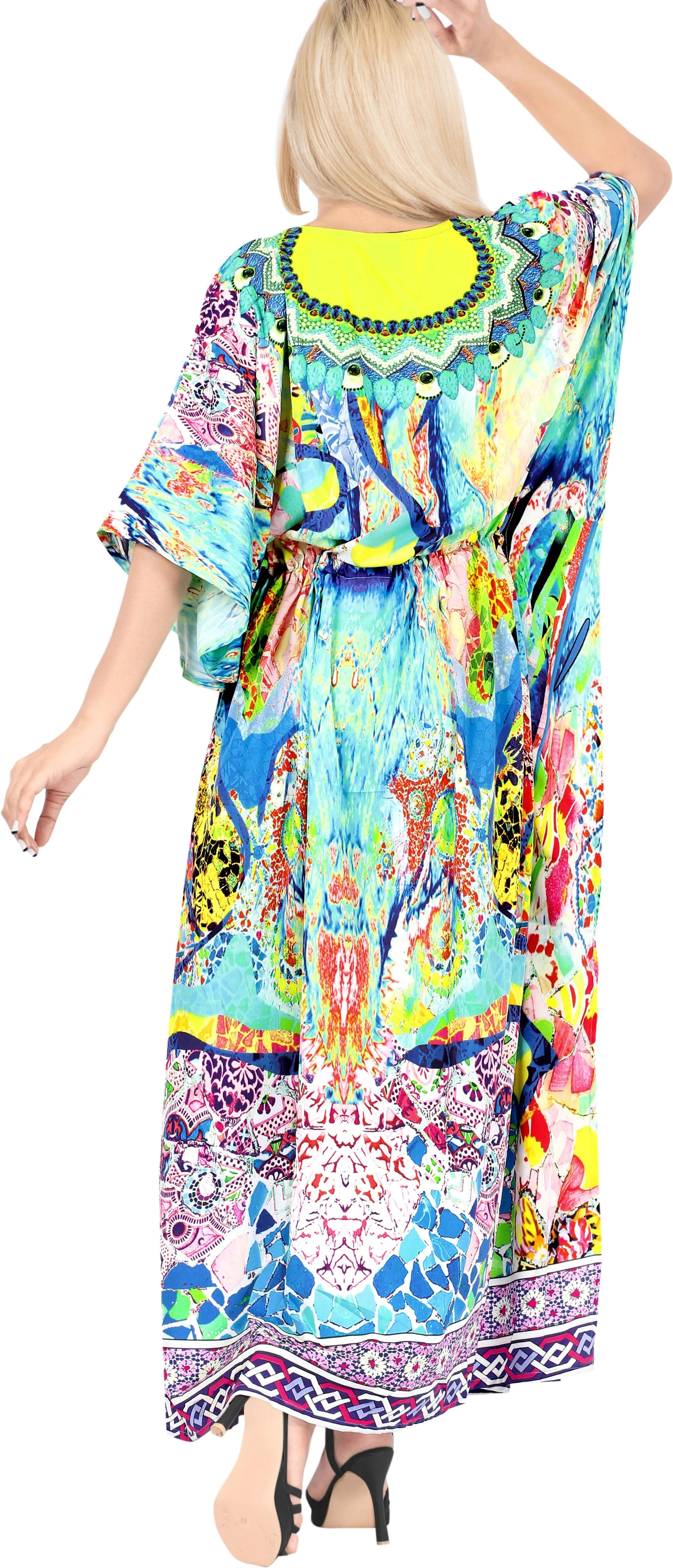 LA LEELA Likre Digital Long Caftan Women's Multicolor_770 OSFM 14-22W [L-3X] Multicolor_A968