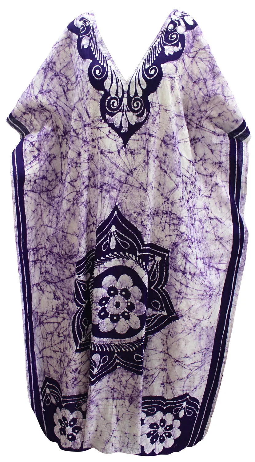 LA LEELA Lounge Caftan Cotton Batik Swim Dress Ladies OSFM 14-18 [L-2X] Violet_3562