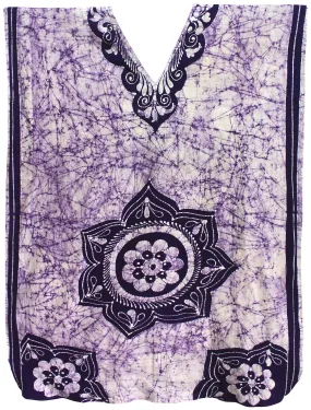 LA LEELA Lounge Caftan Cotton Batik Swim Dress Ladies OSFM 14-18 [L-2X] Violet_3562