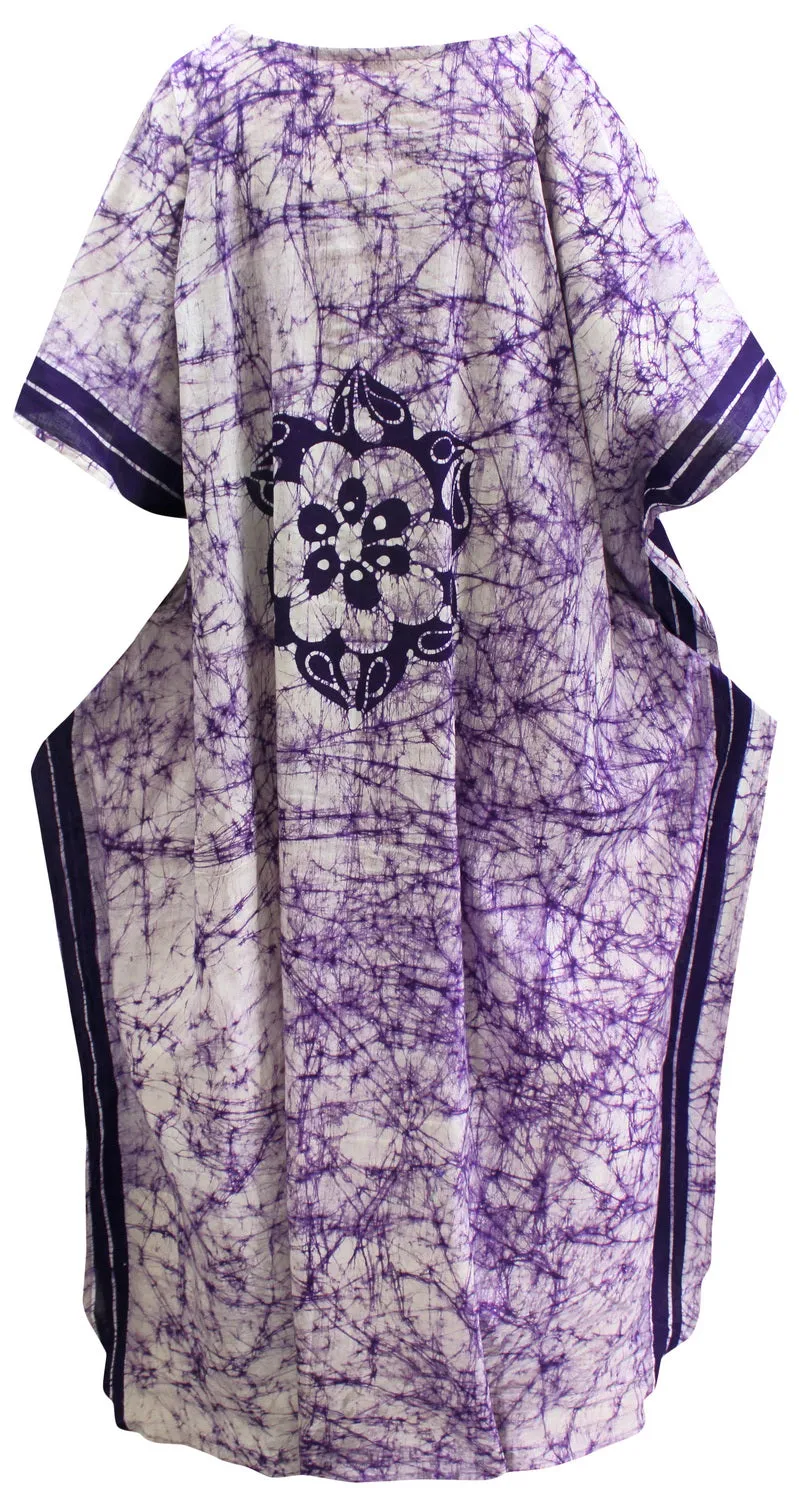 LA LEELA Lounge Caftan Cotton Batik Swim Dress Ladies OSFM 14-18 [L-2X] Violet_3562