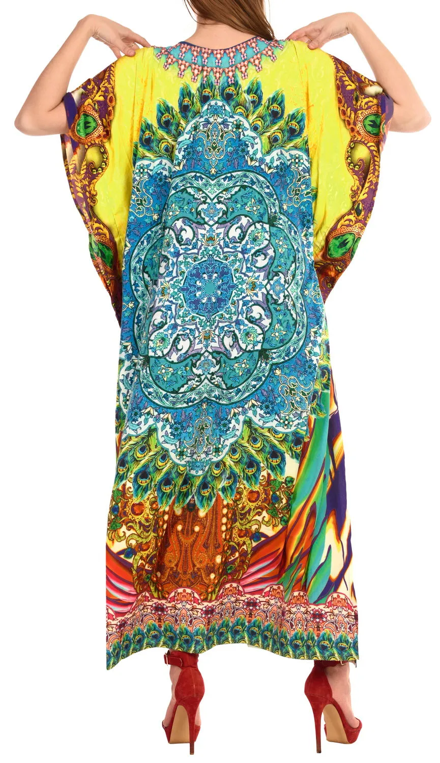 LA LEELA Lounge Likre Digital Long Caftan Dress Women Multicolor_742 OSFM 14-22W [L-3X]
