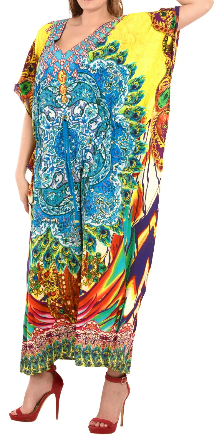LA LEELA Lounge Likre Digital Long Caftan Dress Women Multicolor_742 OSFM 14-22W [L-3X]