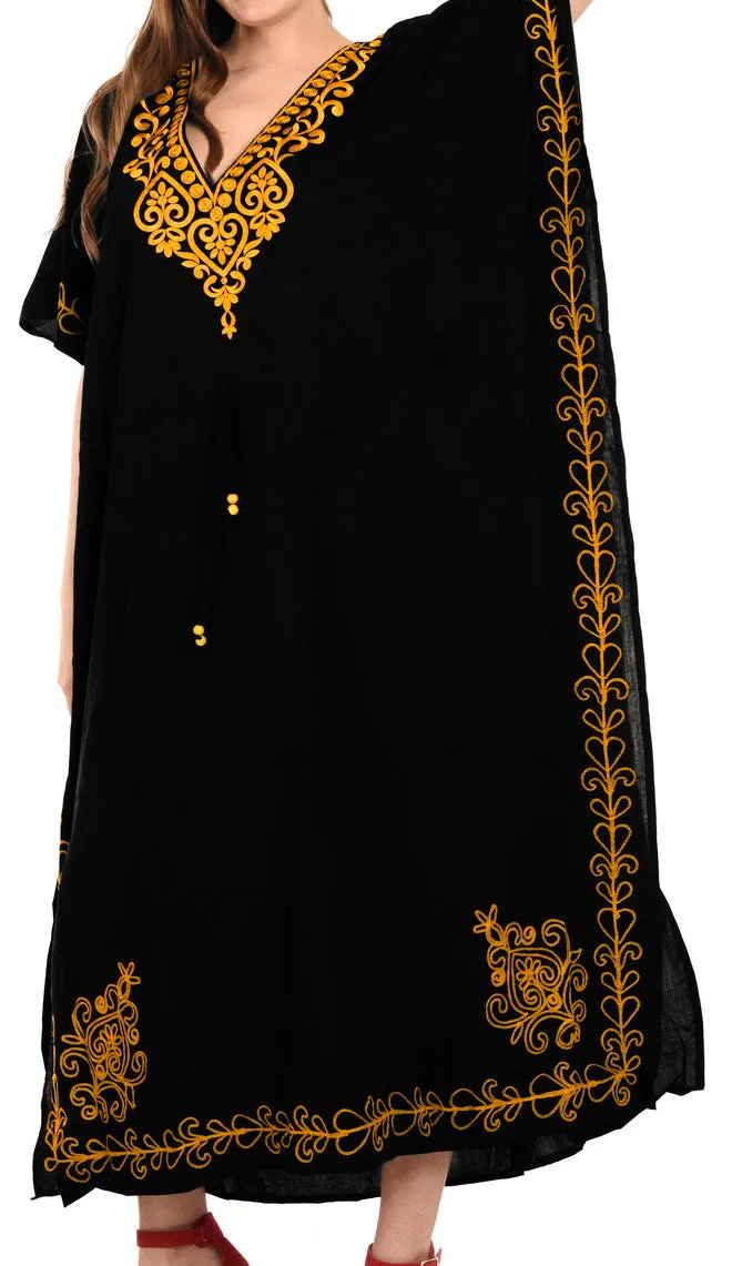 LA LEELA Lounge Rayon Solid Long Caftan Nightgown Women Black_1079 OSFM 14-32W [L-5X]