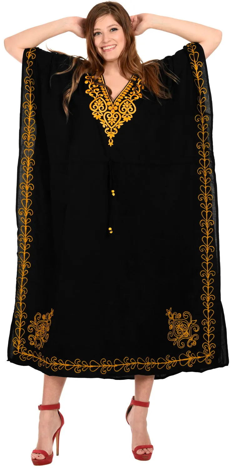 LA LEELA Lounge Rayon Solid Long Caftan Nightgown Women Black_1079 OSFM 14-32W [L-5X]