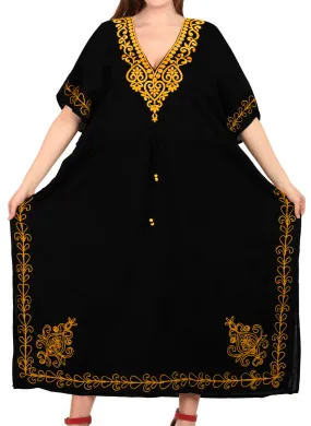 LA LEELA Lounge Rayon Solid Long Caftan Nightgown Women Black_1079 OSFM 14-32W [L-5X]
