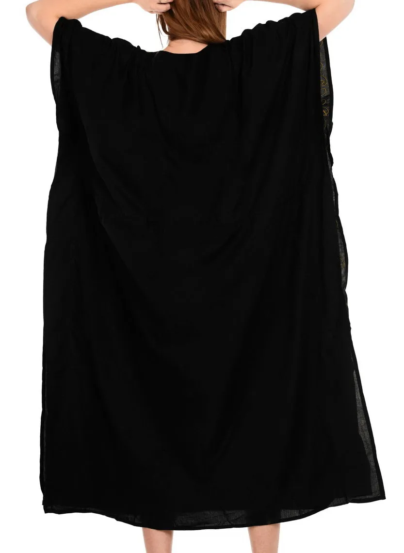 LA LEELA Lounge Rayon Solid Long Caftan Nightgown Women Black_1079 OSFM 14-32W [L-5X]