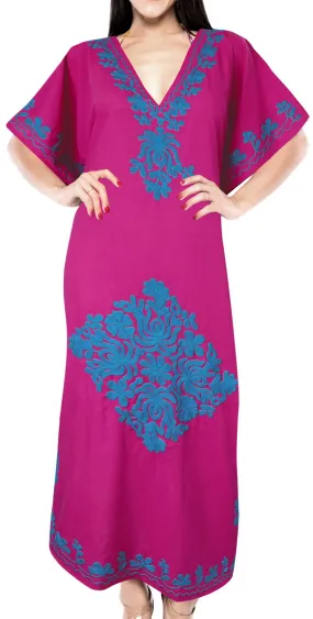LA LEELA Lounge Rayon Solid Long Caftan Nightgown Women OSFM 16-28W [XL- 4X] Pink_B456
