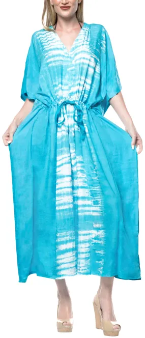LA LEELA Lounge Rayon Tie_Dye Long Caftan Dress Women Blue_1385 OSFM 14-32W [L-5X]