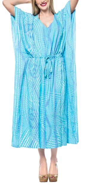LA LEELA Lounge Rayon Tie_Dye Long Caftan Dress Women Turquoise_1374 OSFM 14-32W [L-5X]