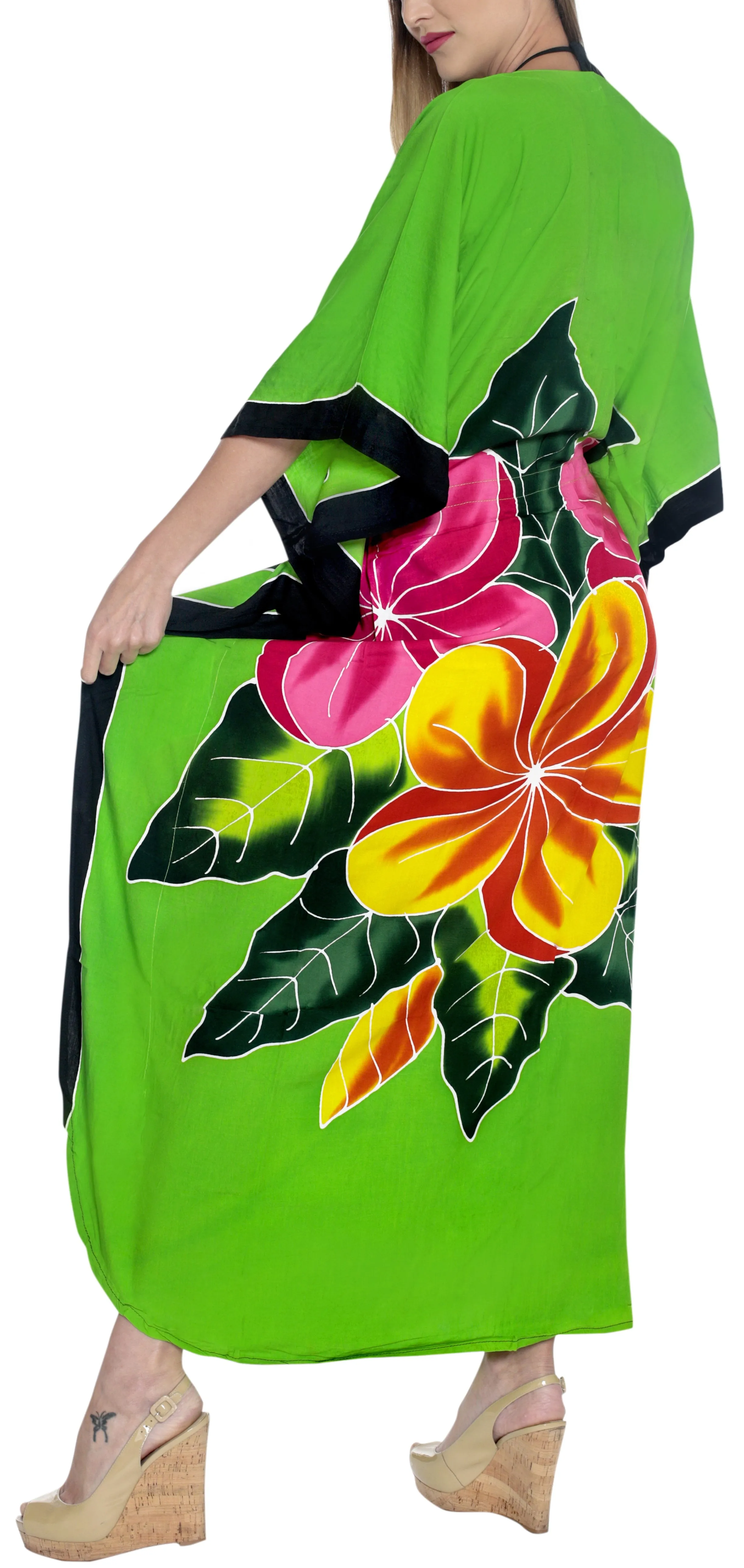 LA LEELA Rayon Printed Caftan Beach Dress Top Parrot Green_1413 OSFM 12-20W[L-2X]