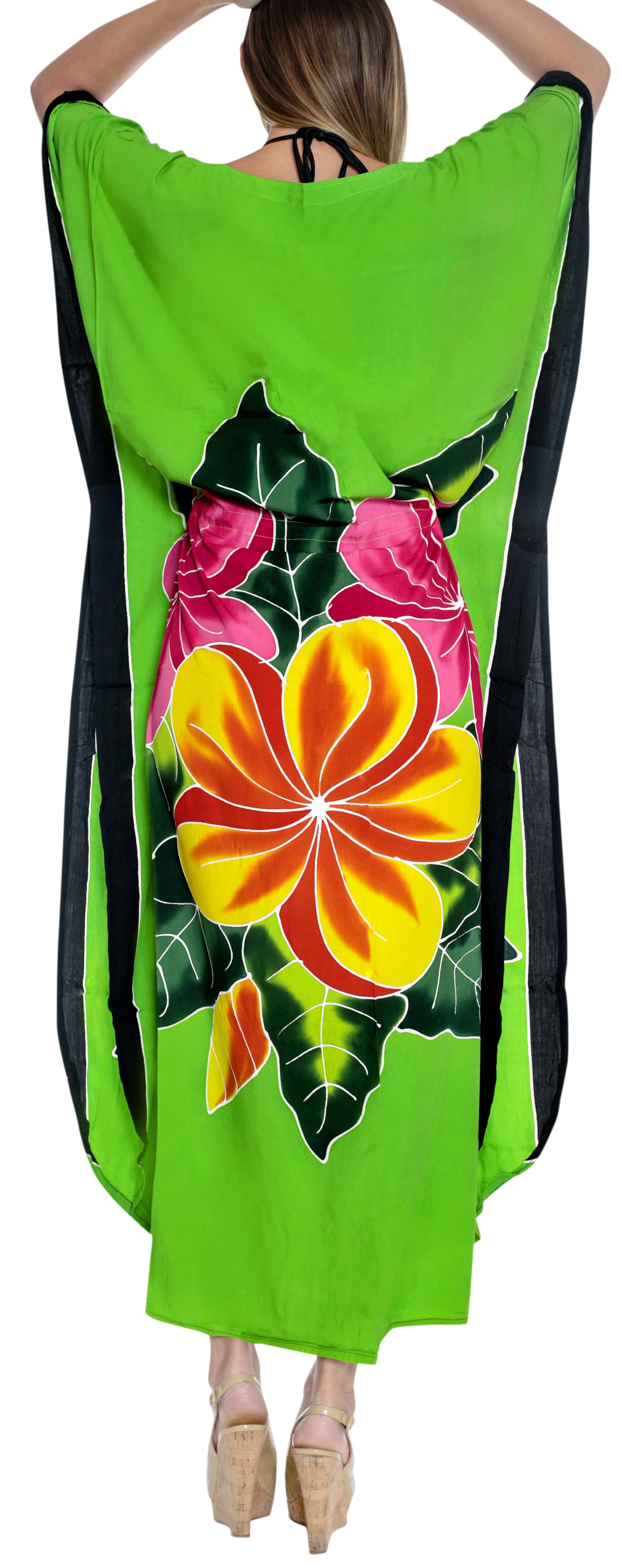 LA LEELA Rayon Printed Caftan Beach Dress Top Parrot Green_1413 OSFM 12-20W[L-2X]