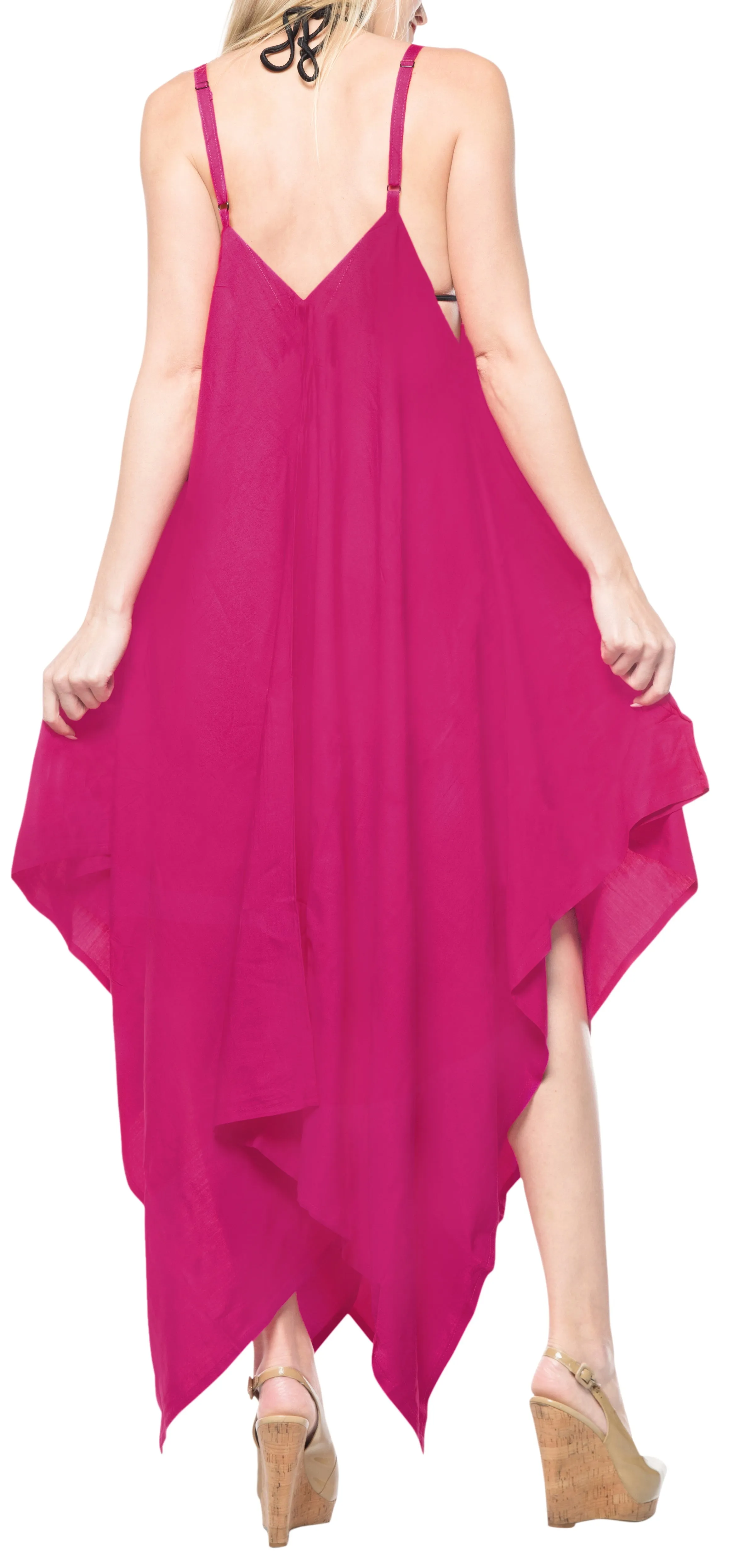 LA LEELA Rayon Solid Swimwear Luau Boho Beach Dresses OSFM 14-16  Pink_3423