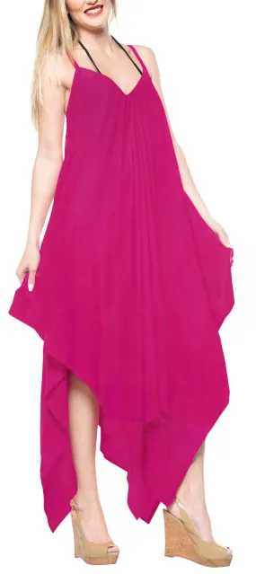 LA LEELA Rayon Solid Swimwear Luau Boho Beach Dresses OSFM 14-16  Pink_3423
