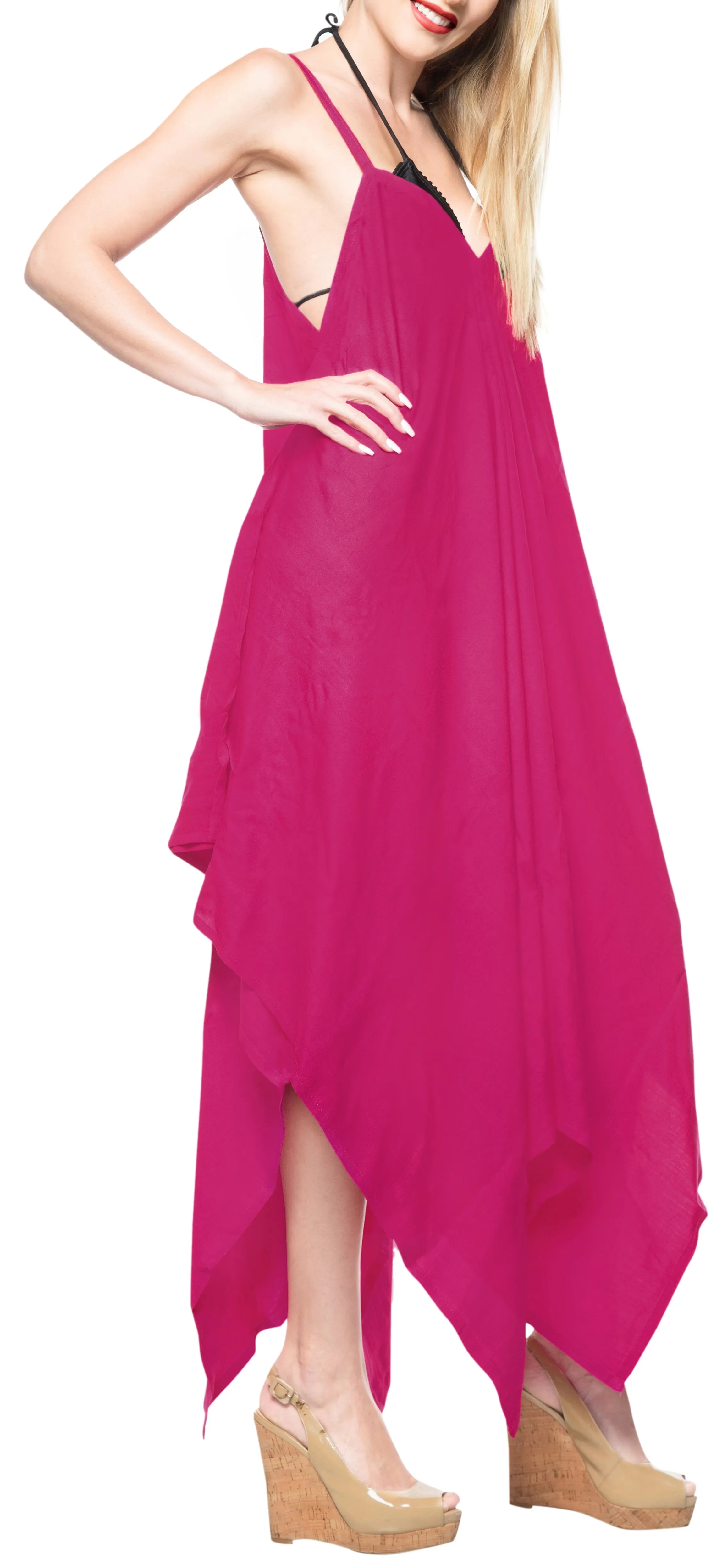 LA LEELA Rayon Solid Swimwear Luau Boho Beach Dresses OSFM 14-16  Pink_3423