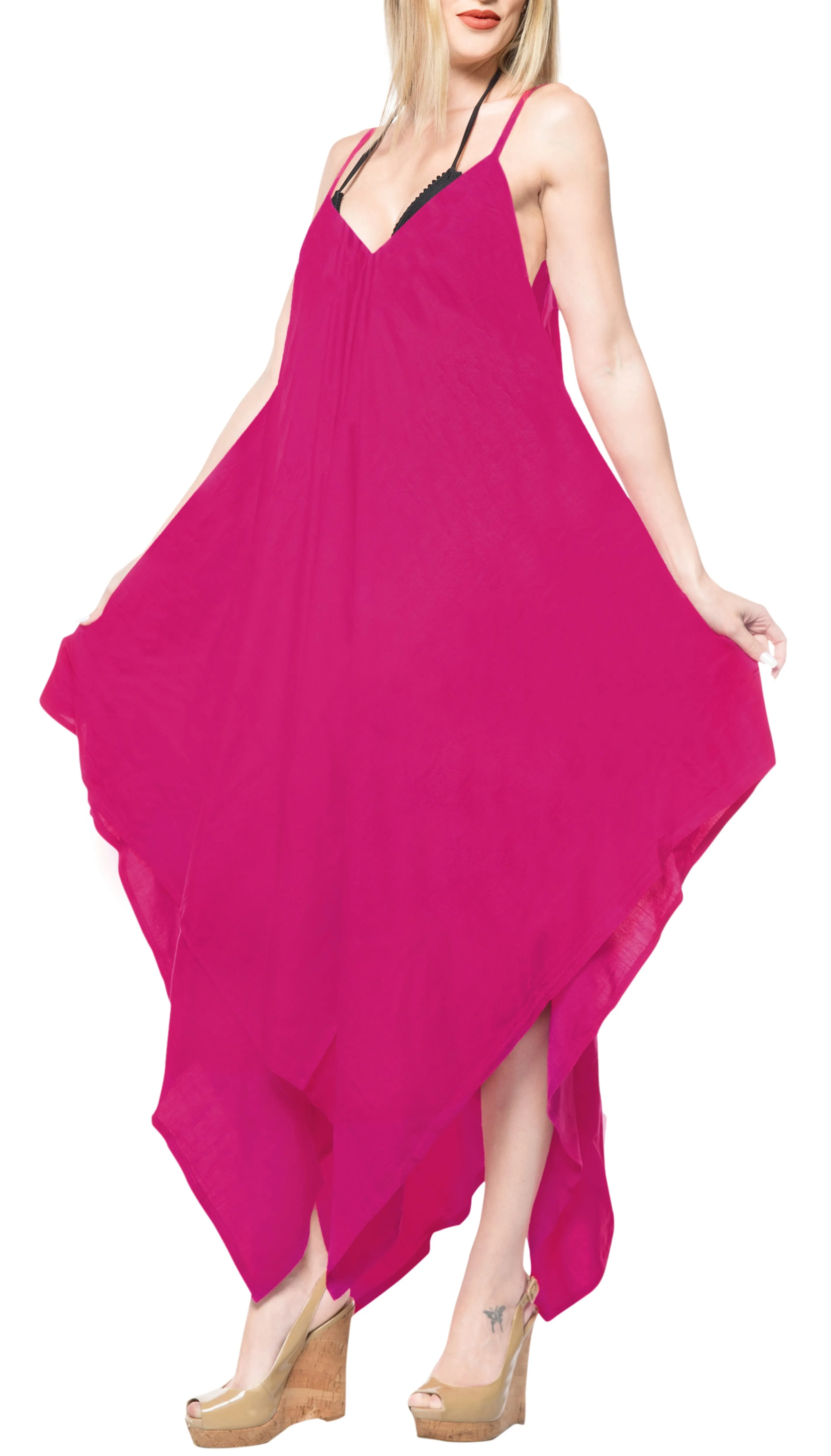 LA LEELA Rayon Solid Swimwear Luau Boho Beach Dresses OSFM 14-16  Pink_3423