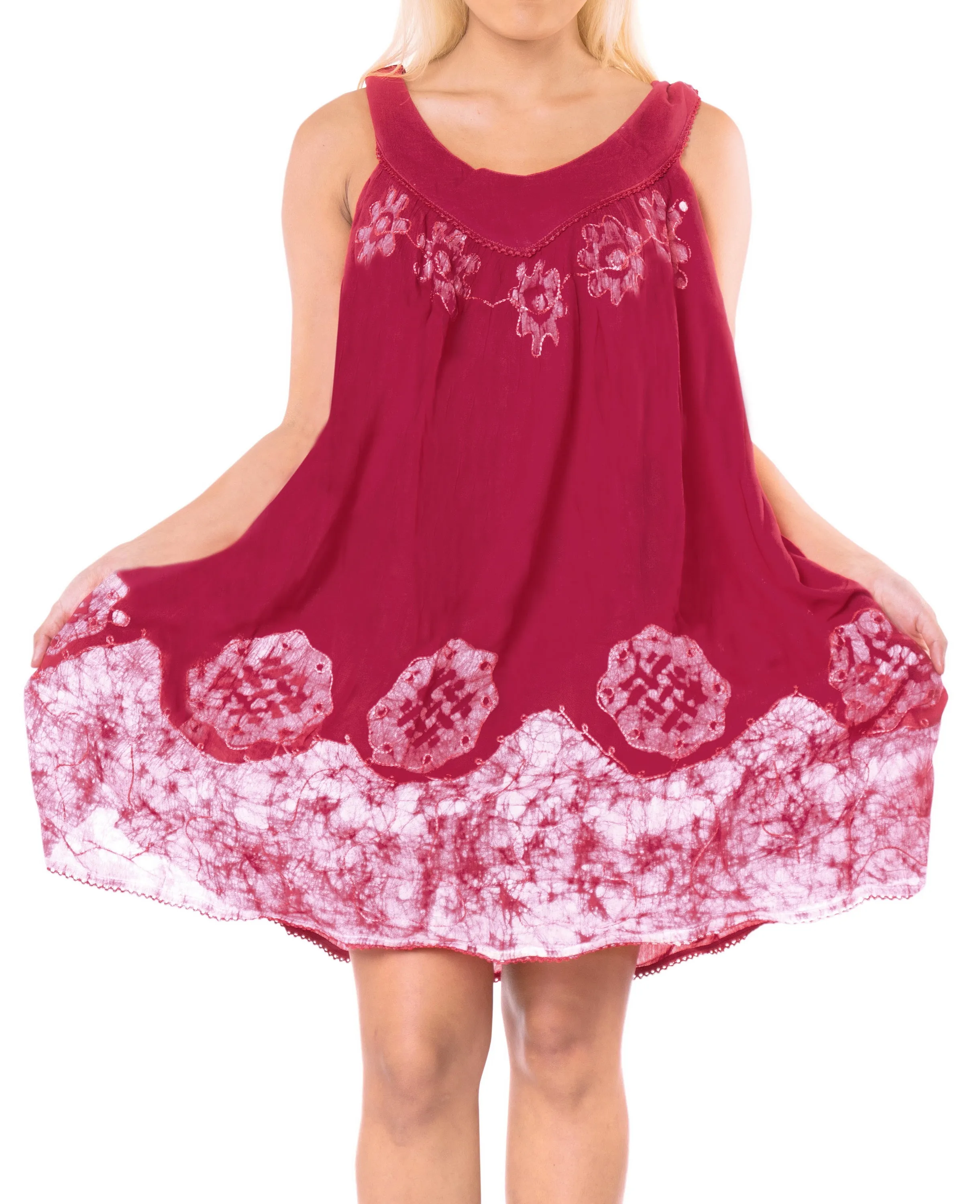LA LEELA Rayon Tie Dye Casual Strapless Tank Cover Up Pink 20 Plus Size Pink_A861