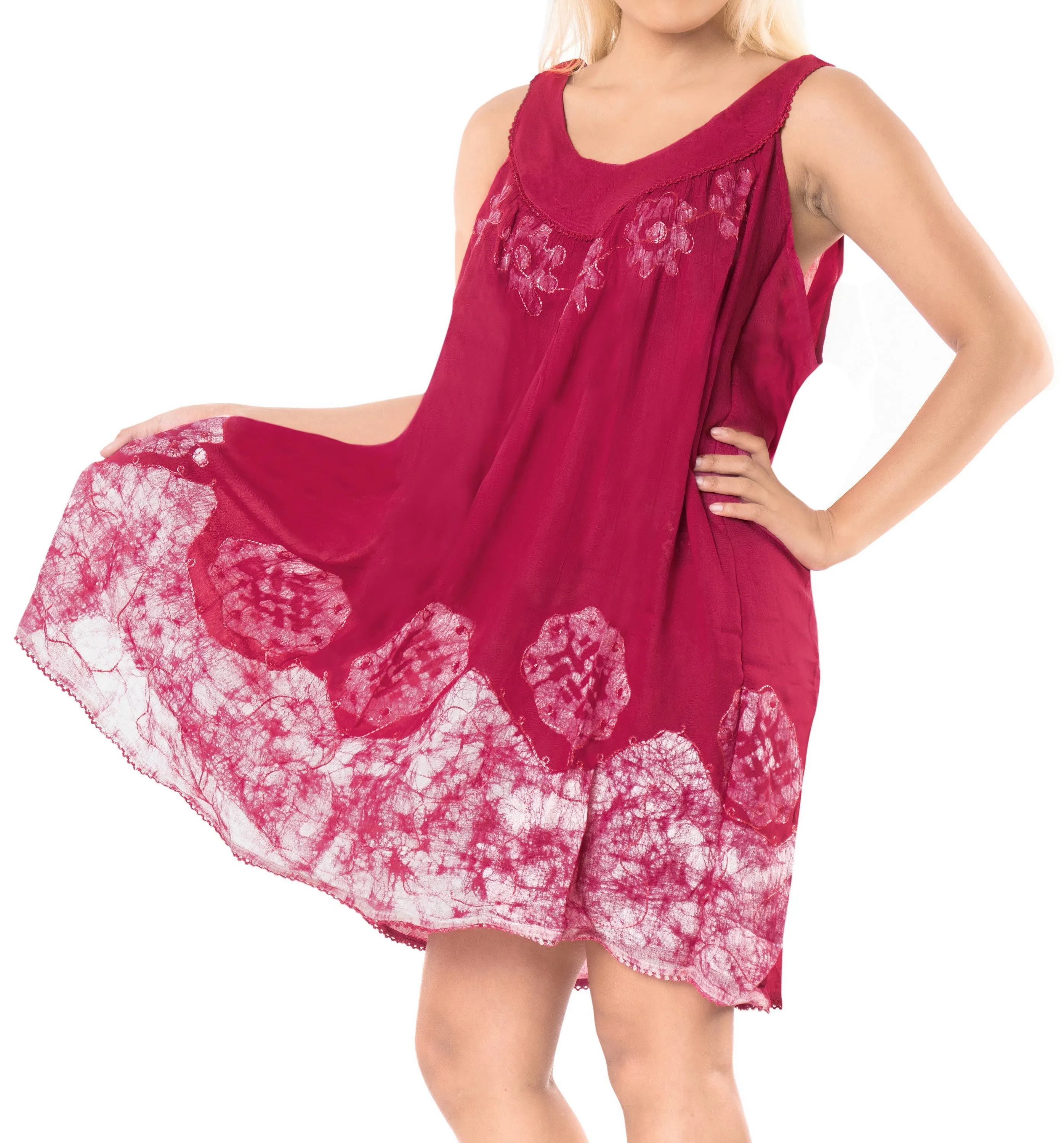 LA LEELA Rayon Tie Dye Casual Strapless Tank Cover Up Pink 20 Plus Size Pink_A861
