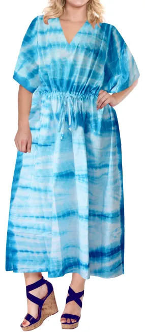LA LEELA Rayon Tie_Dye Caftan Beach Dress Swimwear OSFM 14-18W [L- 2X] Blue_T877
