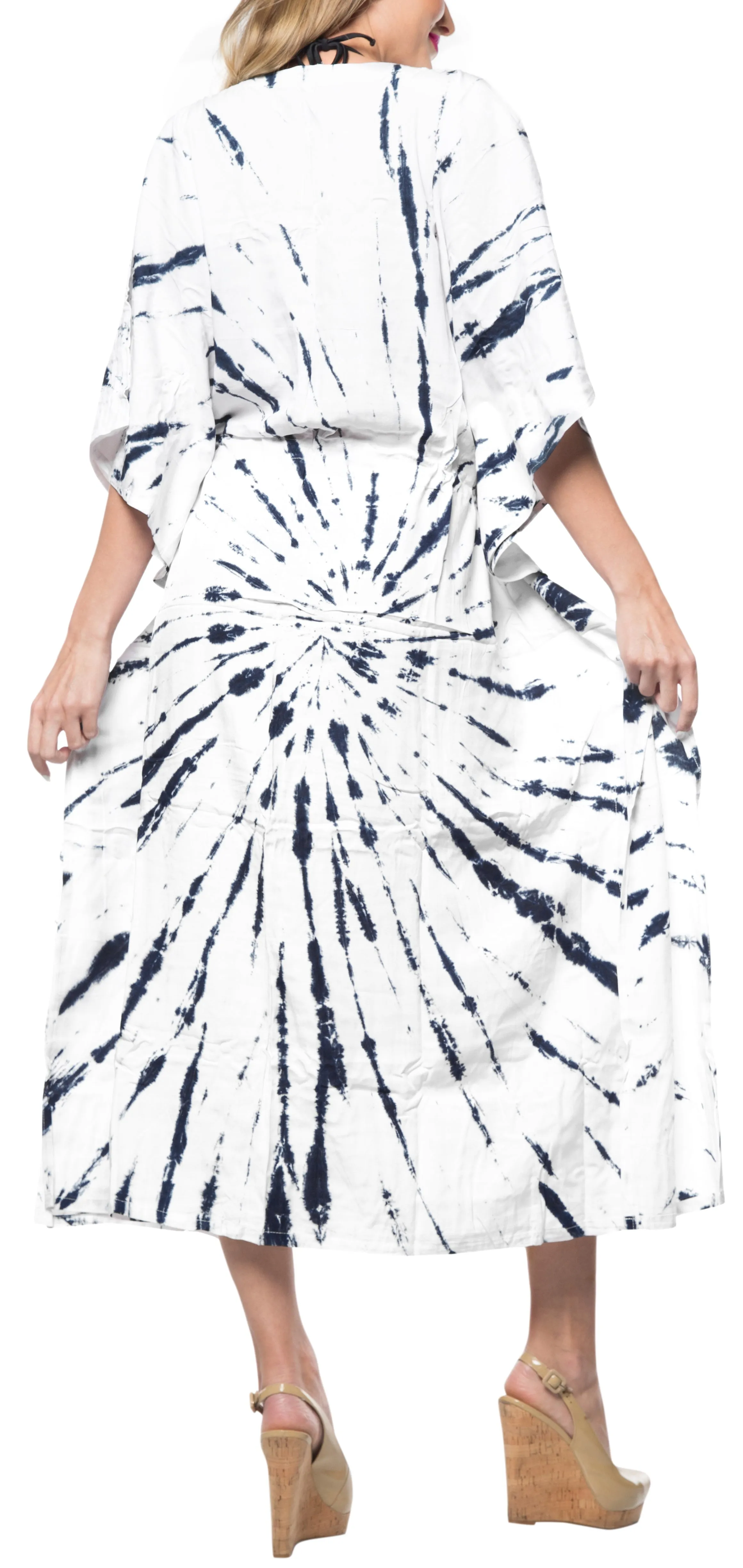 LA LEELA Rayon Tie_Dye Caftan Beach Dress Top Royal Blue_1402 OSFM 14-32W [L-5X]