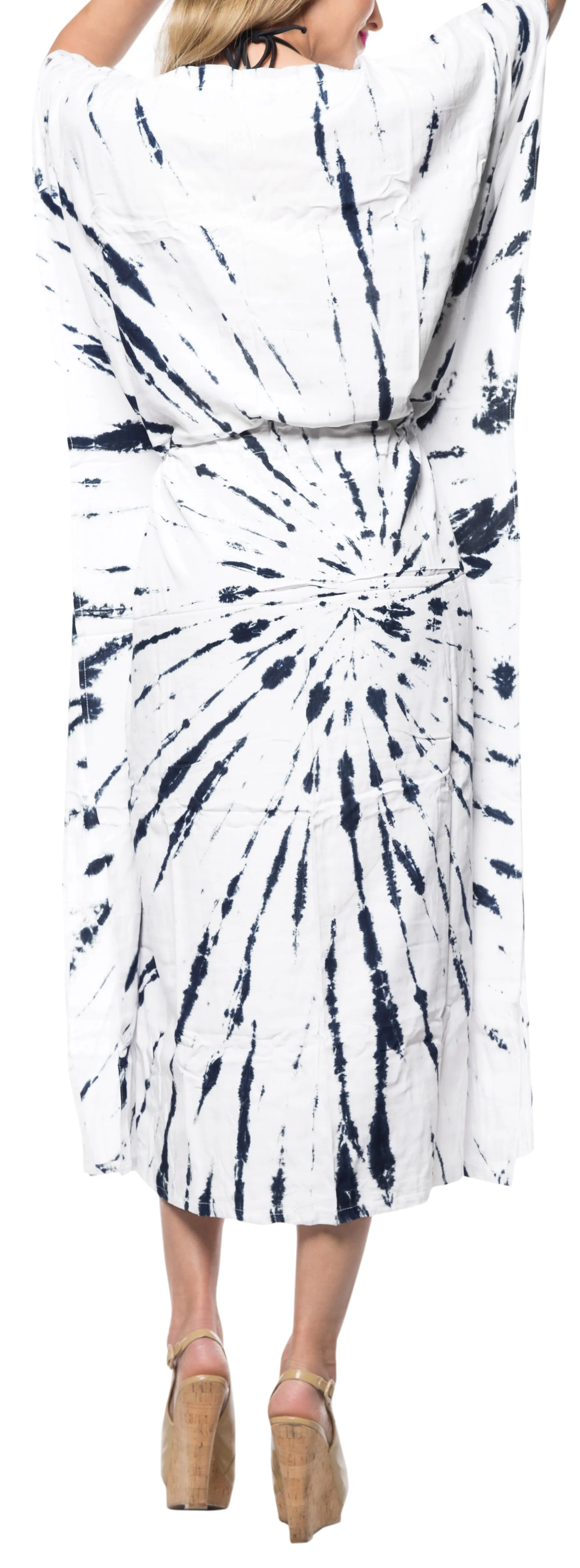 LA LEELA Rayon Tie_Dye Caftan Beach Dress Top Royal Blue_1402 OSFM 14-32W [L-5X]