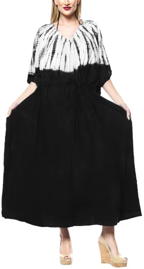 LA LEELA Rayon Tie_Dye Caftan Beach dress Vacation Top Black_1382 OSFM 14-32W