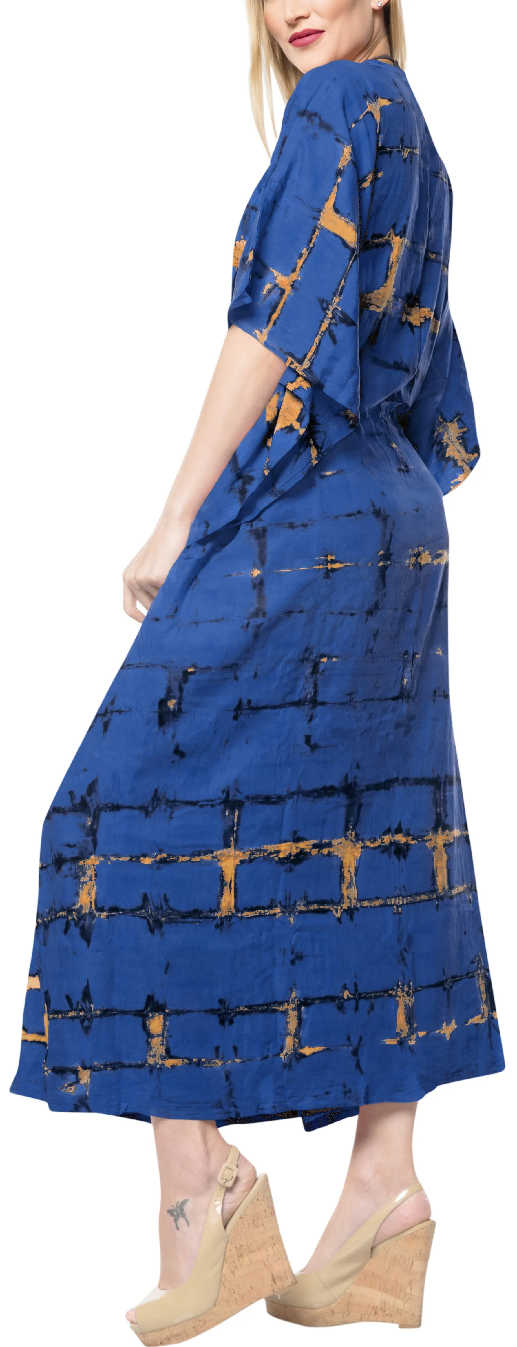 LA LEELA Rayon Tie_Dye Caftan Beach Dress Women Blue_1388 OSFM 14-32W