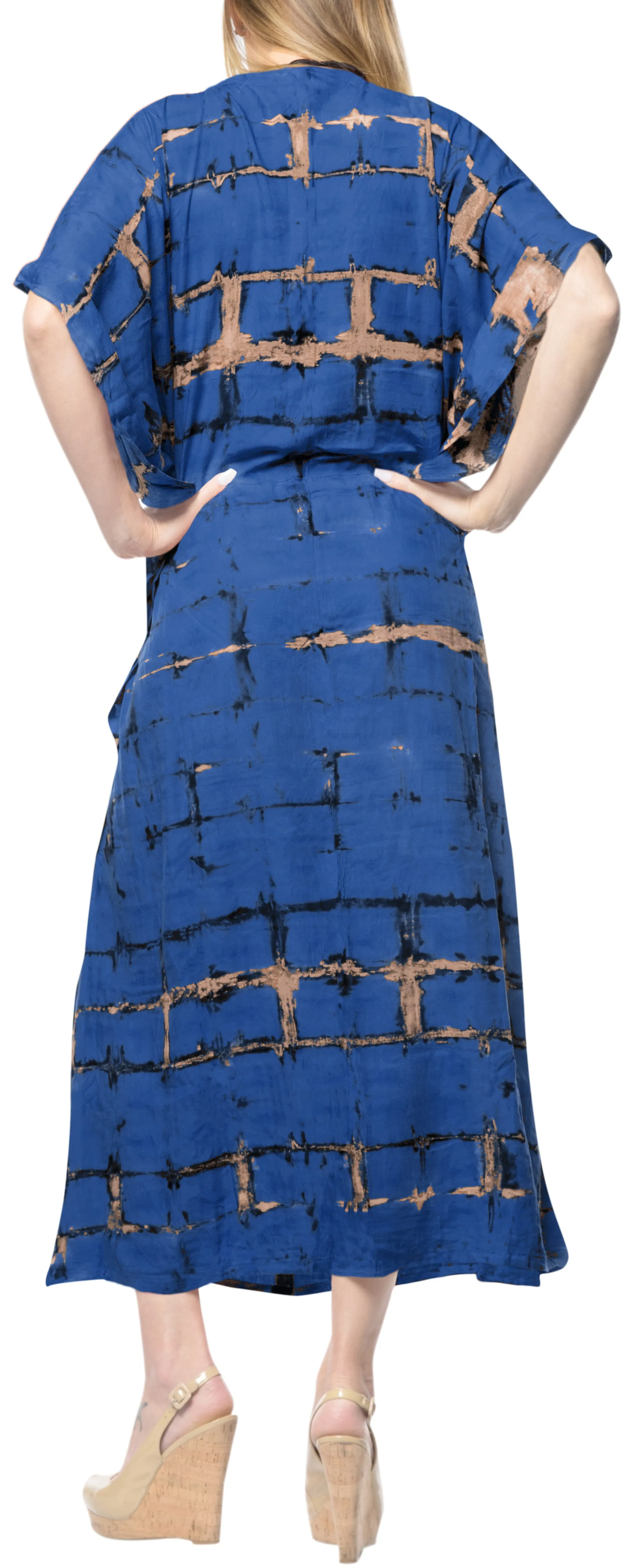 LA LEELA Rayon Tie_Dye Caftan Beach Dress Women Blue_1388 OSFM 14-32W