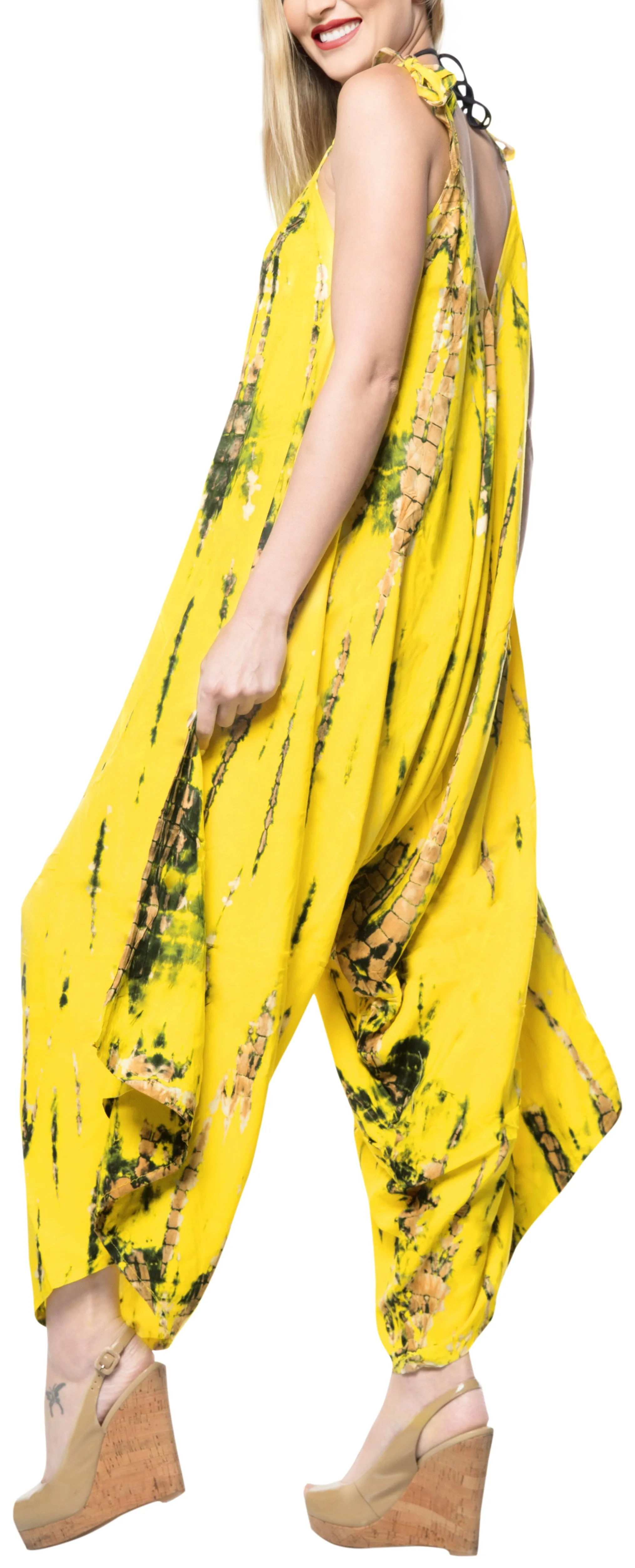 LA LEELA Tie Dye Beach Womens Beach Dress Wear OSFM 14-16  Yellow_3468