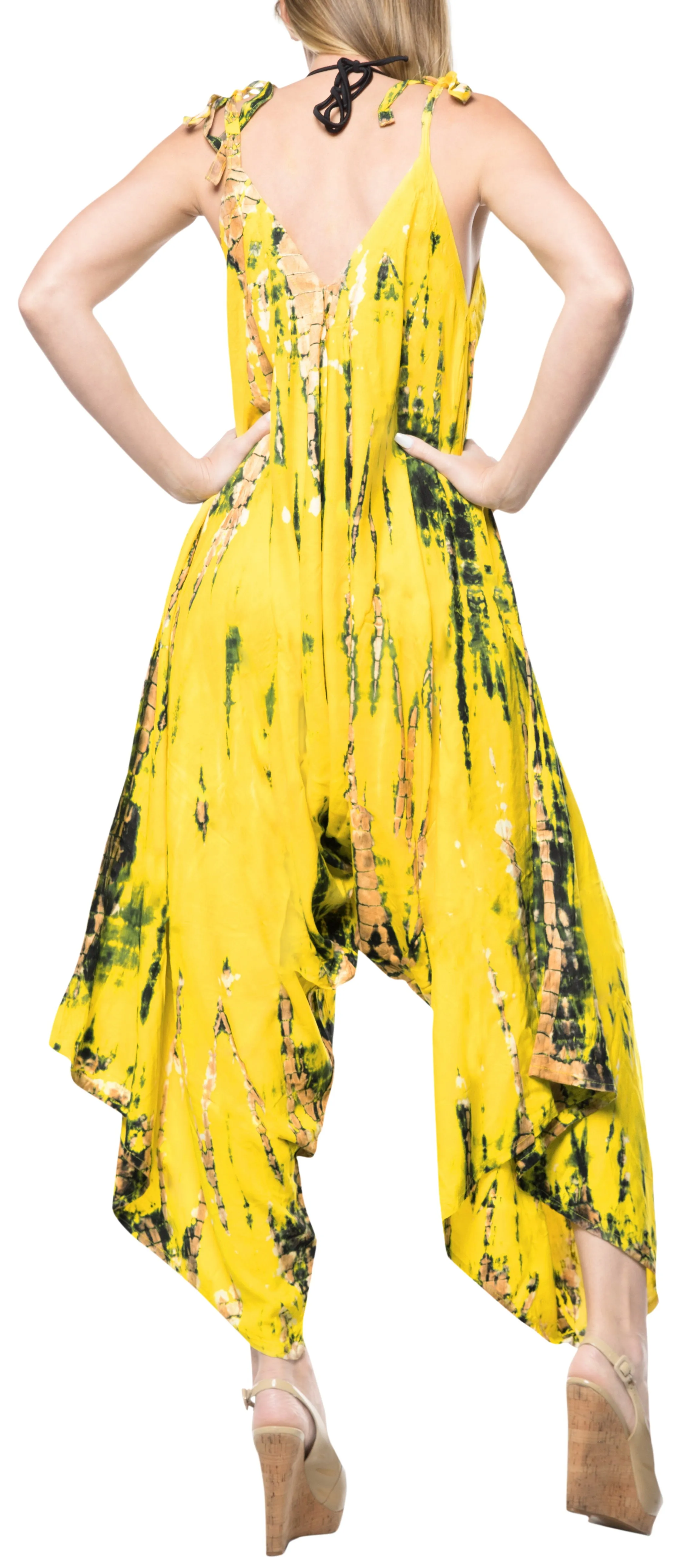 LA LEELA Tie Dye Beach Womens Beach Dress Wear OSFM 14-16  Yellow_3468