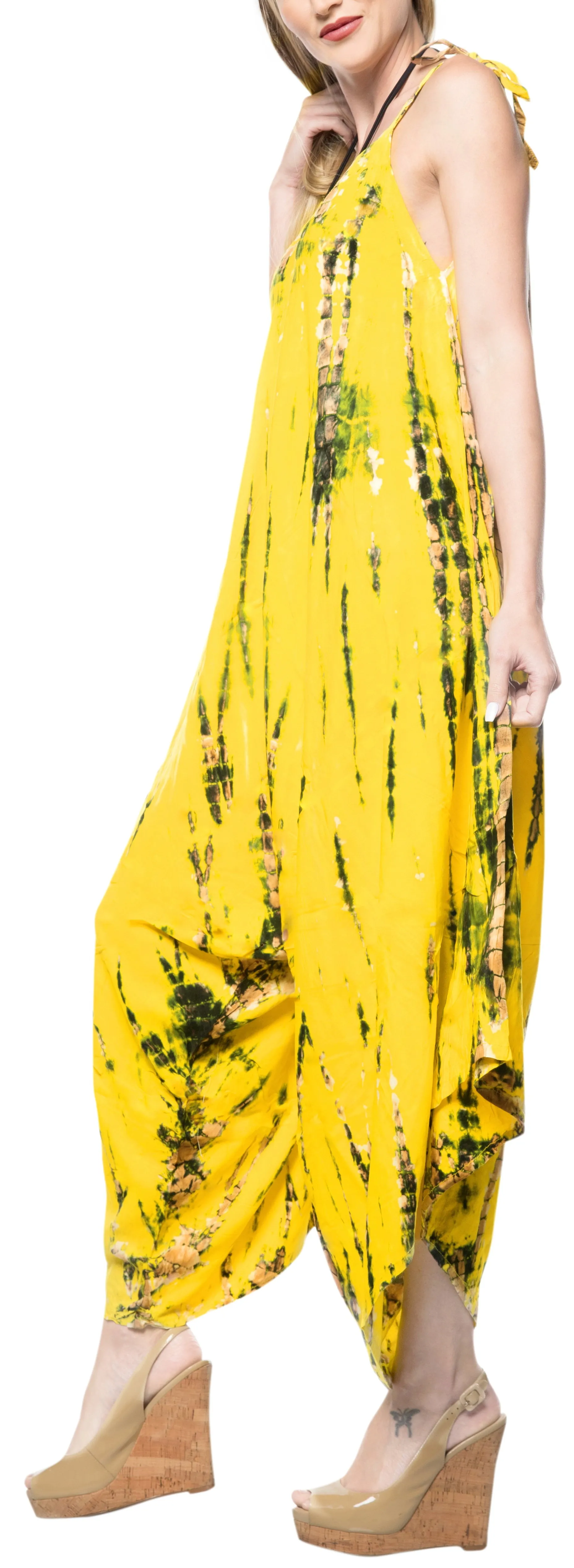 LA LEELA Tie Dye Beach Womens Beach Dress Wear OSFM 14-16  Yellow_3468