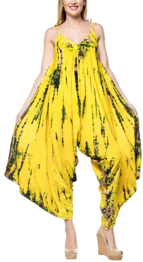 LA LEELA Tie Dye Beach Womens Beach Dress Wear OSFM 14-16  Yellow_3468