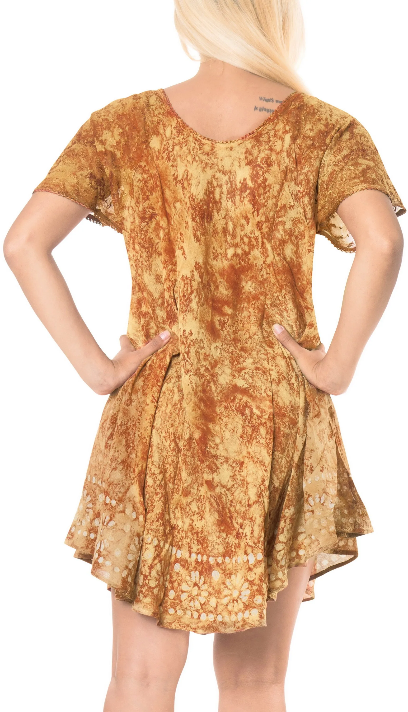 LA LEELA Tie Dye Beachwear Kaftan Loose Long Top OSFM 14-20W [L-2X] Brown_A625 Brown_A625
