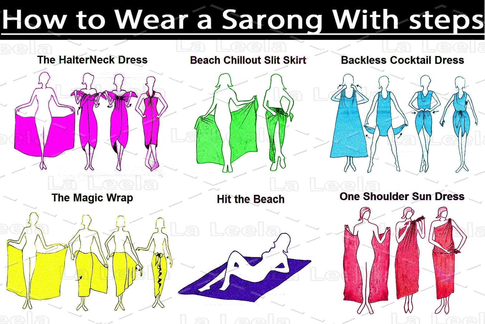 La Leela Women's Hawaiian Bikini Beach Wrap Sheer Sarong Swimming Bathing suit Beachwear Swim Dress Pareo Cover up Long 78"X42"  Black 912107