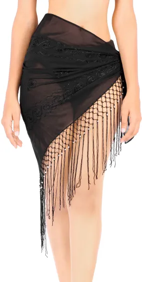 La Leela Women's Hawaiian Bikini Beach Wrap Sheer Sarong Swimming Bathing suit Beachwear Swim Dress Pareo Cover up Long 78"X42"  Black 912112