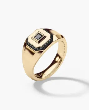 LA PAZ Gold Signet Ring with 0.20ct Black Diamonds