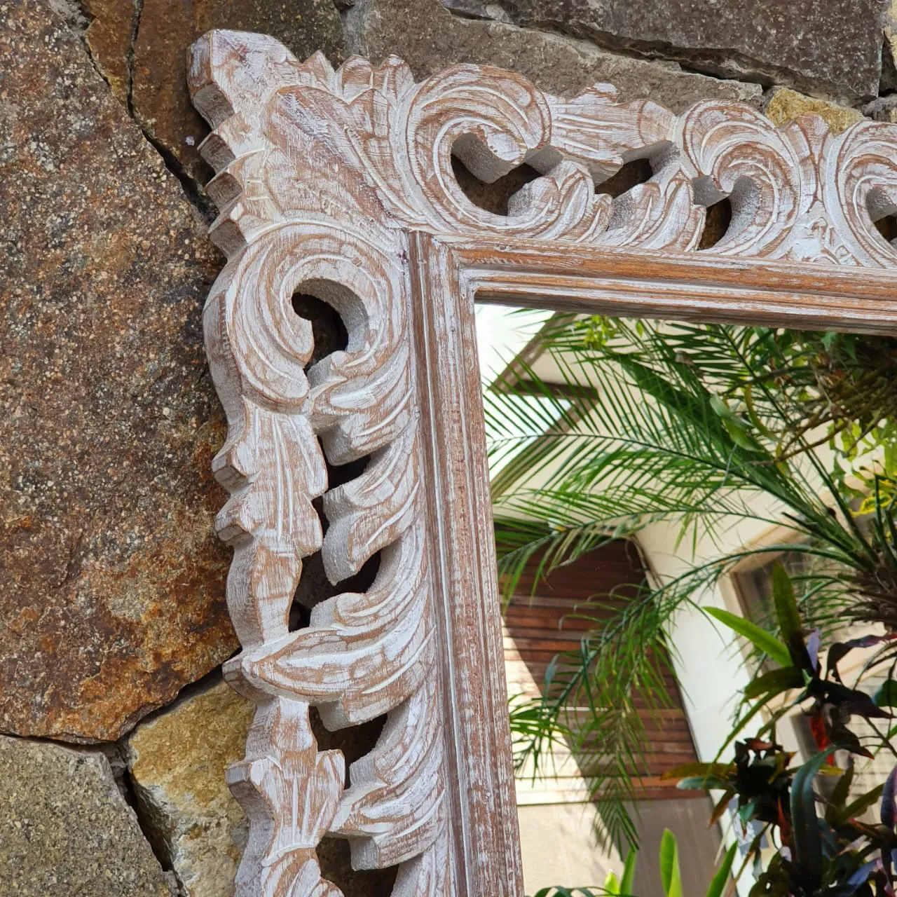 Large Antique Ornate Carved Wooden Mirror