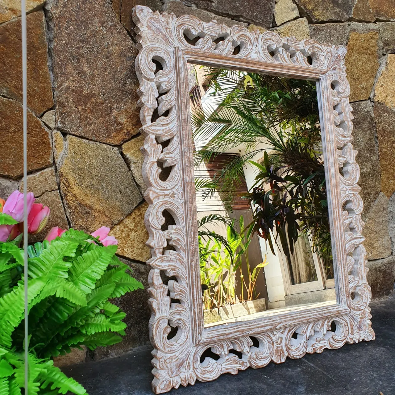 Large Antique Ornate Carved Wooden Mirror