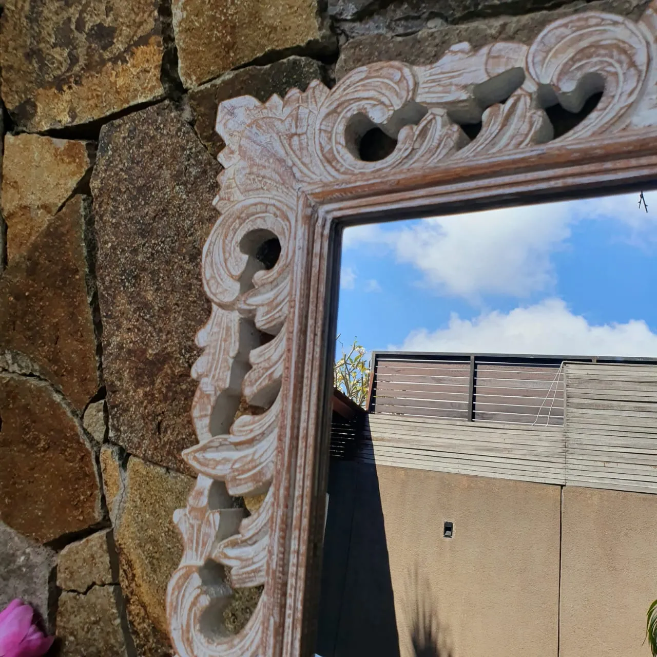 Large Antique Ornate Carved Wooden Mirror
