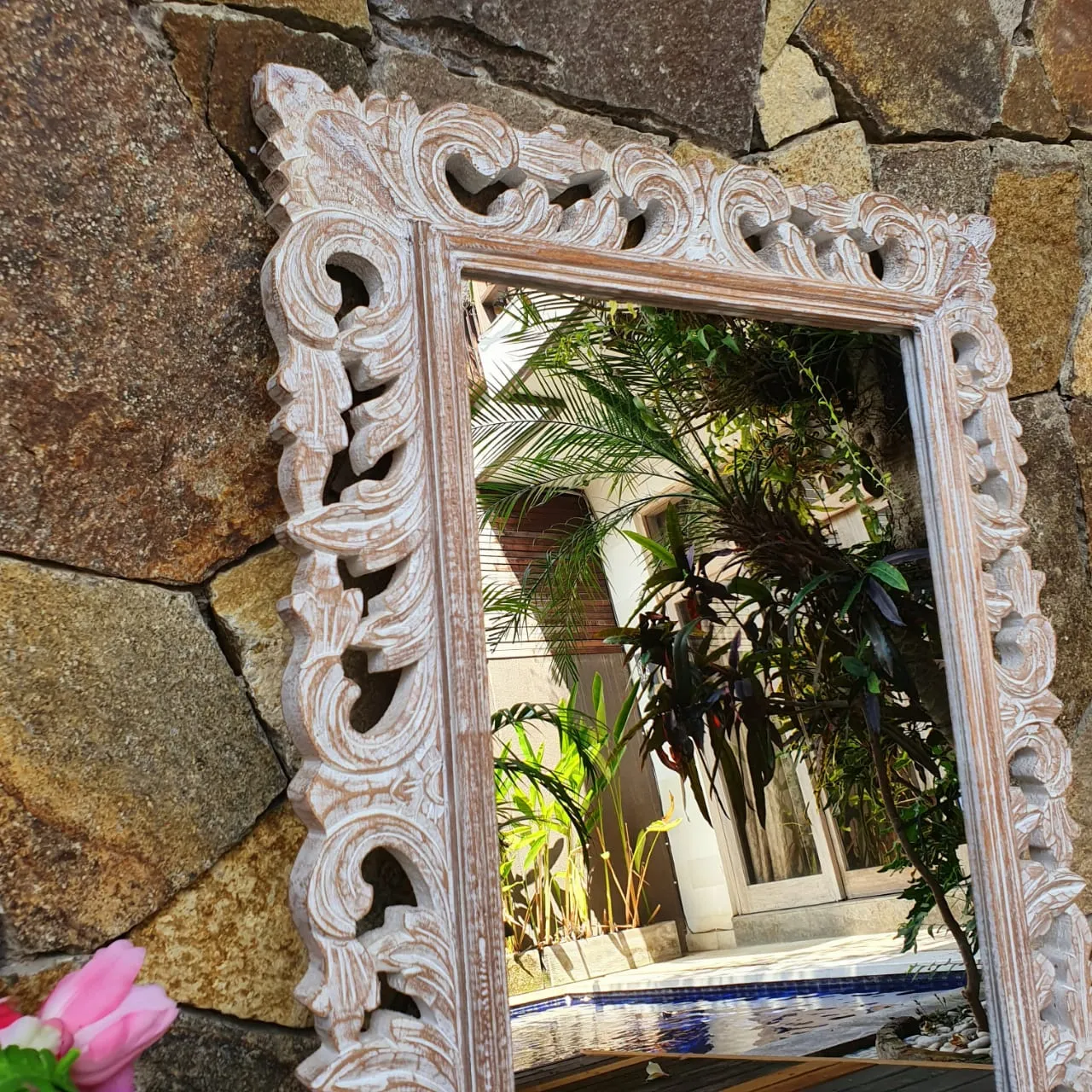 Large Antique Ornate Carved Wooden Mirror