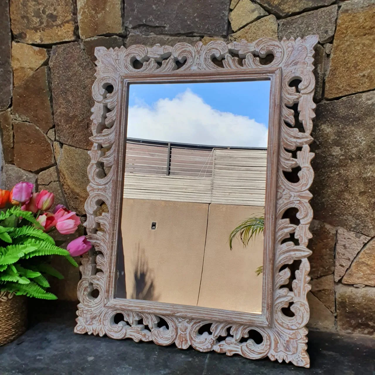 Large Antique Ornate Carved Wooden Mirror