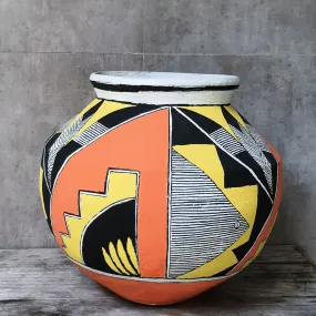 Large Ethnic Leaf Pattern Terracotta Pot