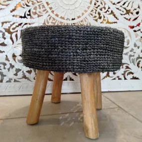 Large Modern Woven Black Soft Raffia Stool