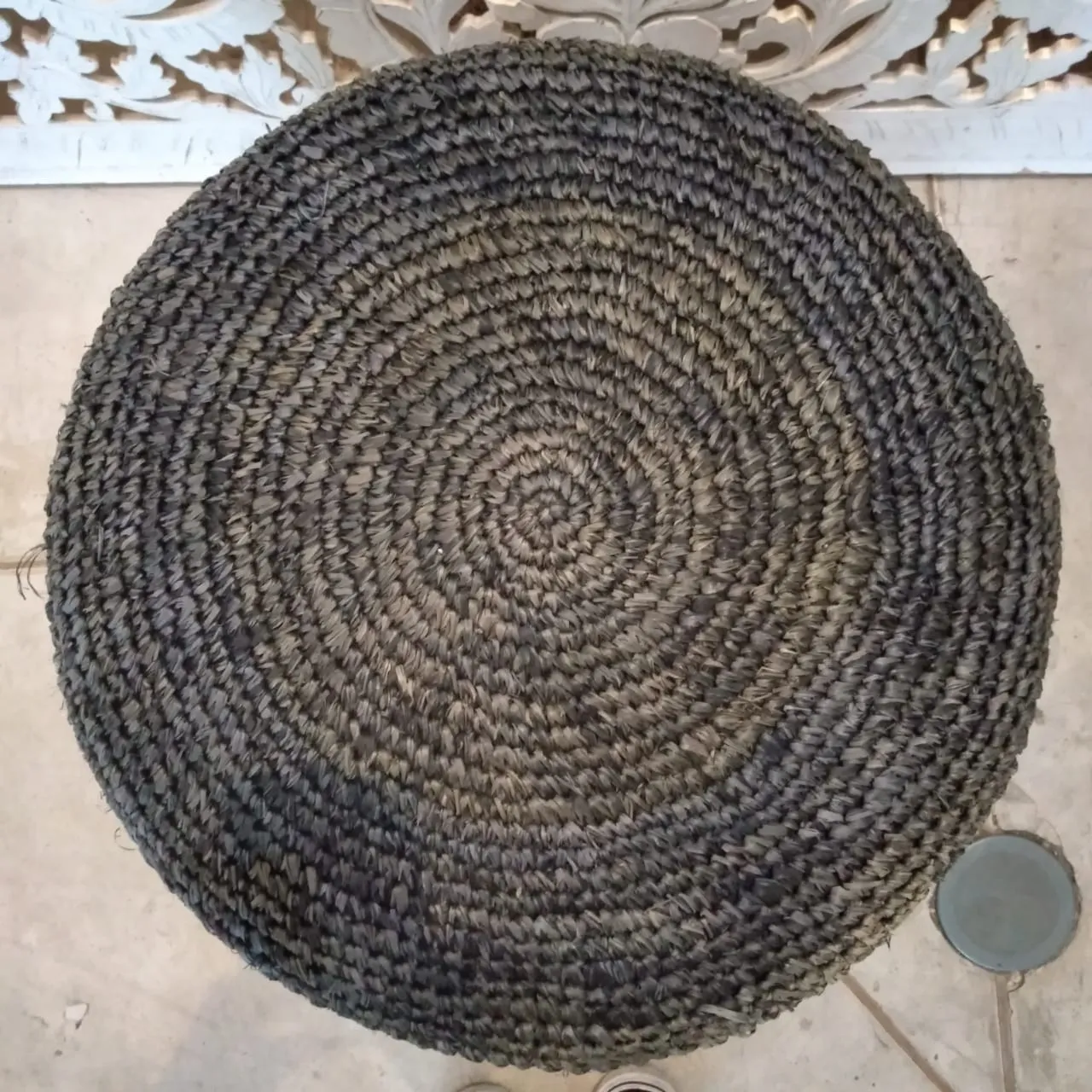Large Modern Woven Black Soft Raffia Stool