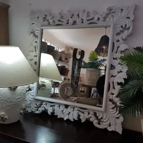 Large Square Carved Wooden Wall Mirror