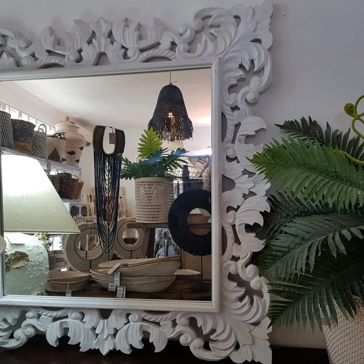 Large Square Carved Wooden Wall Mirror