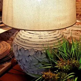 Large Whitewash Frangipani Pottery Table Lamp