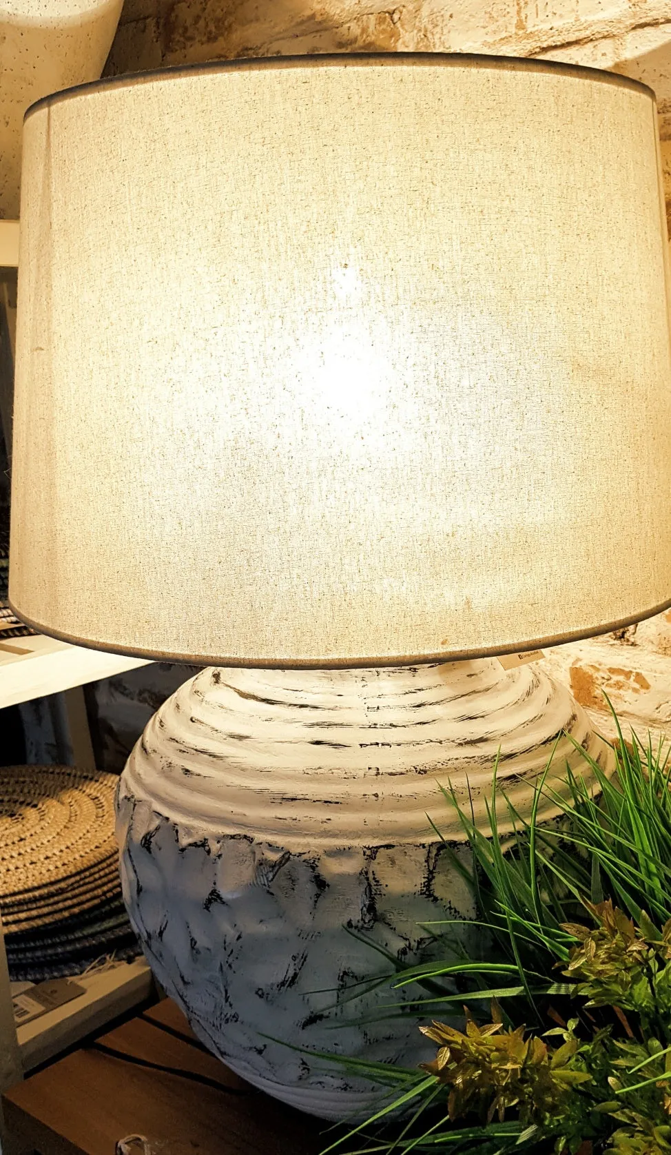 Large Whitewash Frangipani Pottery Table Lamp